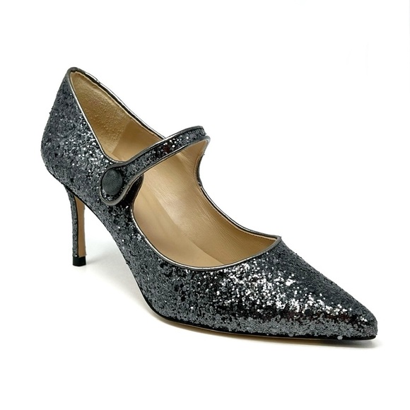LK Bennett Monica Mary Jane Glitter Heels Size 41 / 11 Antracite (Gunmetal) EUC - Picture 1 of 12